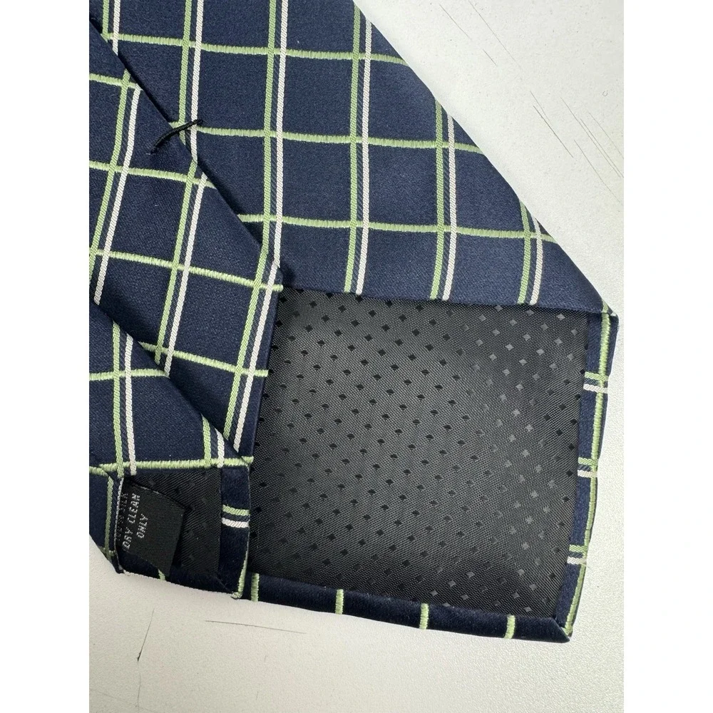 Vtg Y2K Pierre Cardin 100%‎ Silk Tie Navy Green Plaid Classic Necktie